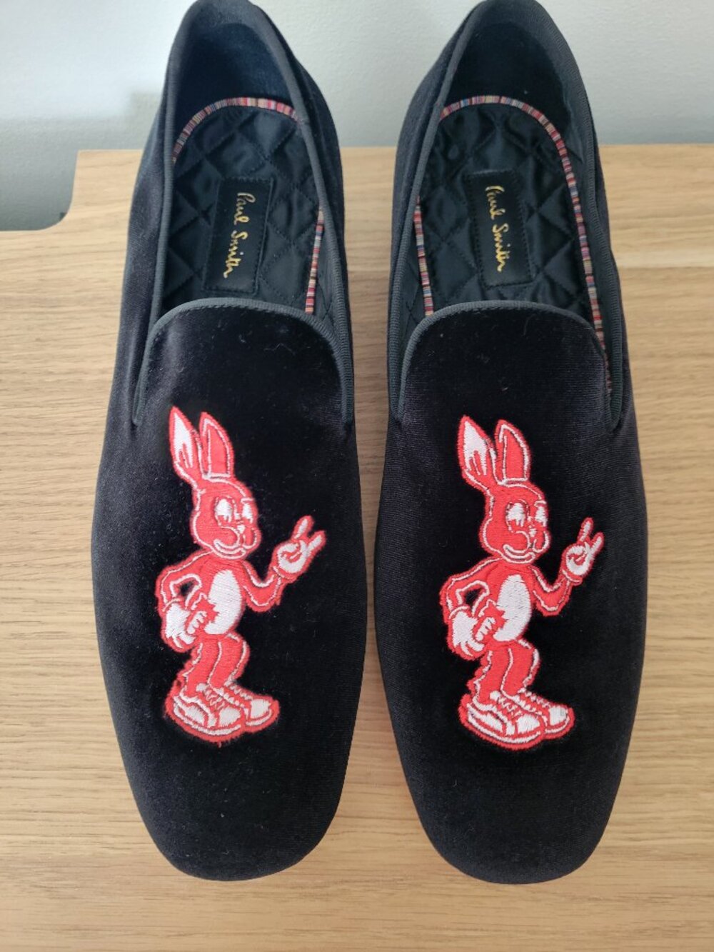 PAUL SMITH Black Velvet Pink Rabbit "DRYDEN" Shoes Loafers slippers Size 7 ITALY